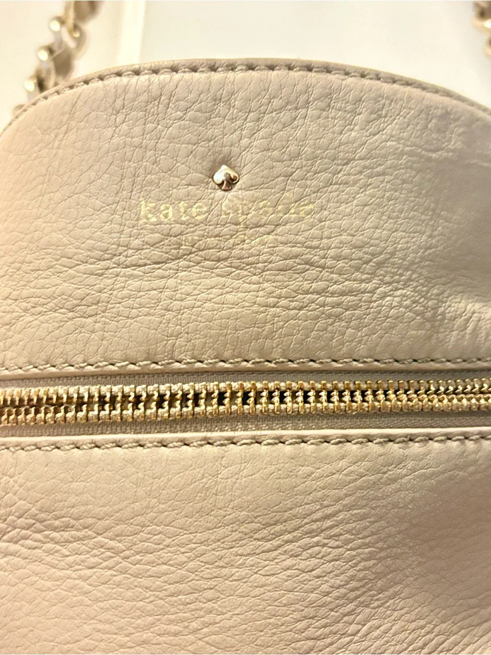 Kate Spade Beige Pebbled Leather Zipper Crossbody Bag Shoulder Purse